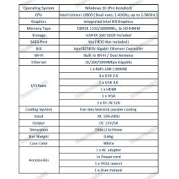 J1800 Windows 10 Pro Mini PC 2GB RAM + 32GB SSD (V2)